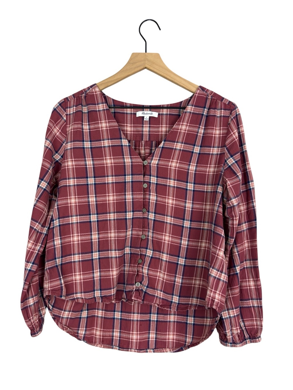 Madewell V-Neck Button-Down Shirt in Stratfield Plaid size small